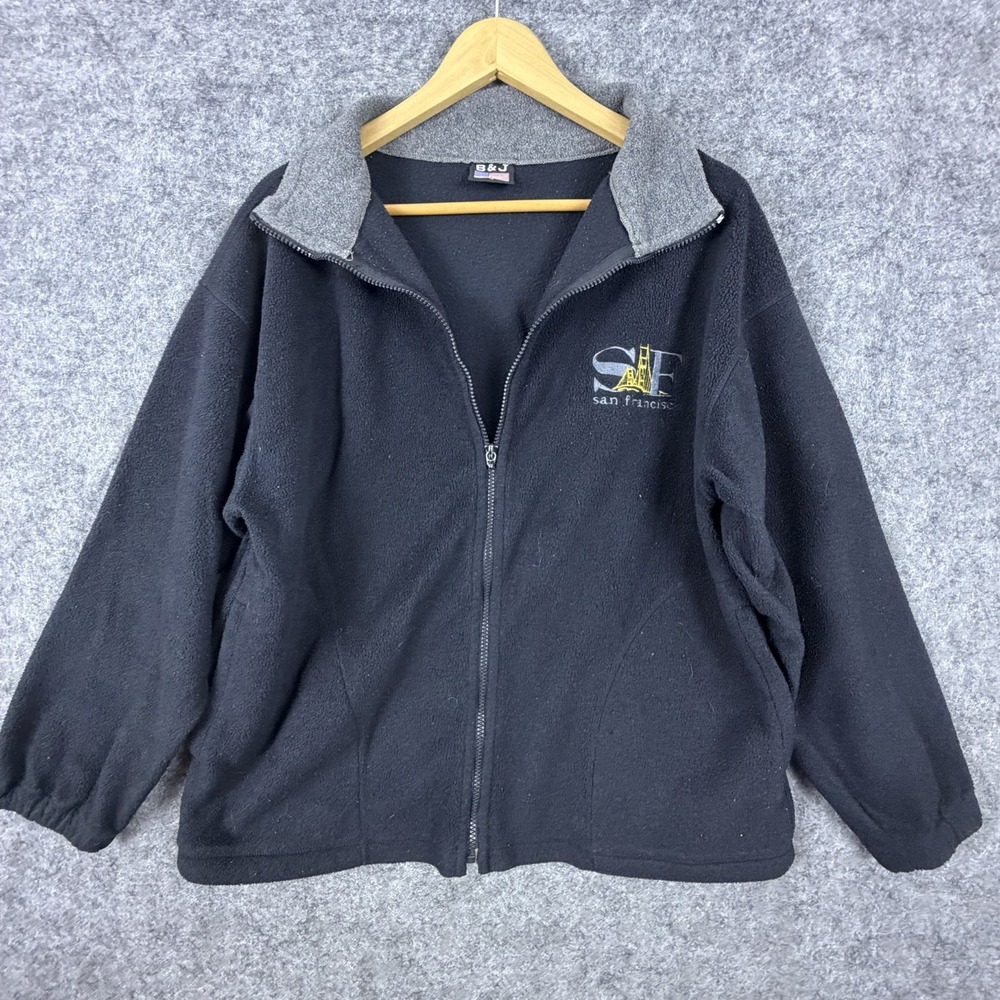 B&J San Francisco SF Fleece Jacket Mens M Charcoal Full Zip Golden Gate Bridge